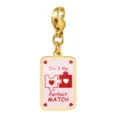 Gold lobster clasp charm pendant with pink enamel puzzle heart tag for DIY bracelets. - You and Me Puzzle Pattern (RSICP-GC0001)