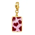 Gold lobster clasp charm pendant with pink heart pattern and sweet love text for DIY bracelets. - Love Love Pink Heart (RSICP-GC0002)