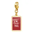 Gold lobster clasp charm, red stamp pendant with love mail text for DIY bracelet accessory. - Love Mail Red Stamp (RSICP-GC0003)