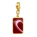 Gold-plated lobster clasp charm pendant with red enamel and pink heart DIY bracelet accessory - Love Rectangular Enamel Tag (RSICP-GC0004)