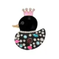 Bonito broche de pato negro con corona pedrería esmalte aleación accesorio moda - Negro