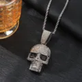 Men hip-hop full rhinestone skull pendant necklace with rope chain for daily streetwear. - Pendant + Twist Chain / Silver