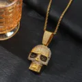 Heren hiphop strass schedel hanger ketting gedetailleerd overzicht met gouden ketting. - Hanger + Twist Ketting / Goud
