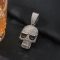 Heren hip hop strass schedel hanger ketting fonkelende kristal punk sieraden cadeau - Alleen Hanger (Zonder Ketting) / Zilver