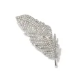 Silver rhinestone feather brooch, crystal lapel pin for suit jacket and elegant dress jewelry. - Silver