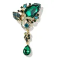 Spilla pendente vintage barocco smeraldo cristallo strass oro gioielli accessori moda - Verde