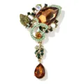 Spilla vintage barocca in cristallo strass goccia pendente verde marrone oro accessori - Marrone