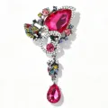 Spilla Vintage Barocca con Strass a Goccia Cristallo Fiore Gioiello per Donna Regalo - Rosa