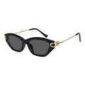 Modieuze zwarte kattoog zonnebril dames luxe goud metaal veren chique scharnieren stijl. - Zwart Frame Grijze Lenzen