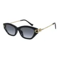 Stijlvolle dames cat-eye zonnebril met gouden metalen veren en mooie glazen met kleurverloop. - Zwart Montuur Verloop Grijs Glazen