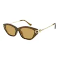Dames Cat Eye Zonnebril Amber Montuur Gouden Metalen Ketting Pootjes Mode Stijl Nu - Thee Montuur Thee Glazen