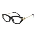 Chique zwarte cat eye brillen voor vrouwen met gouden metalen veren en elegant montuur. - Glanzend Zwart Heldere Lens