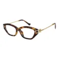 Chique schildpad kattenoogbril voor dames, met elegante gouden metalen veren. - Schildpad Frame Witte Lens