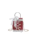Red book shaped crossbody handbag with white lace bow and gold chain for women lolita style - Red