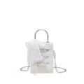 Cute white lolita lace-up box bag with gold chain strap, perfect for daily sweet outfits. - White