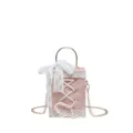 Cute pink Lolita book box shoulder bag with lace ribbon, metal handle and chic chain strap. - Pink