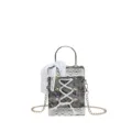Lolita grey marble box handbag with white lace-up bow and metal chain strap for women. - Gray