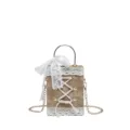 Brown Lolita box bag, white lace trim and bow knot, elegant crossbody shoulder handbag. - Brown