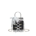 Cute lolita style black box handbag with white lace bow and chain strap for women. - Black