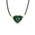 Grüne Herz Stein Anhänger Halskette mit brauner Wachskordel, stilvoller Goldakzent Schmuck. - 02#
