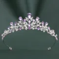 Elegante silberne Kristall Tiara mit lila Strasssteinen Brautkrone für Hochzeitsfeier - Silber Weißer Strass + Violetter Kristall