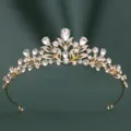 Goldene Braut Strass Tiara Barock Kristall Krone Hochzeit Haarschmuck Damen Party Diadem - KC Gold Weißer Strass