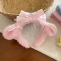 Παιδική ροζ λούτρινη στέκα αυτιών Lolita με πουά φιόγκο και κομψή διακόσμηση από δαντέλα - Ροζ Αυτί Φιόγκος