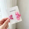 Cute pink bubble beads hair ties for girls, sweet elastic hair rope with card display. - Cracked Bead Style / Rose Red
