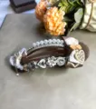 Grande pince à cheveux exquise avec perles, strass et nœud en tissu, style coréen élégant. - Style Floral Marron (2985) / L