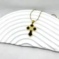 Collier croix plaqué or en acier titane chic avec pendentif mauvais œil, bijou tendance. - Collier Croix Mauvais Œil Email Noir Or (2)