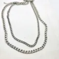 Collier chaîne gourmette double, bijoux hip hop acier titane minimaliste détail. - Double Chaîne Cubaine avec Extension (2)