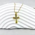 Collier Pendentif Croix Dorée Strass Serti Style Gothique Bijou De Mode Accessoire - Croix Oxydée Émail Noir Vintage (3)