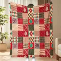 Christmas themed flannel blanket detail showing festive patchwork tree and plaid patterns. - Christmas Red Green Patchwork Style (Style 5)