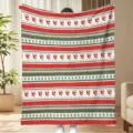 Christmas flannel blanket featuring traditional stripes, plaid, snowflakes, and festive reindeer. - Nordic Christmas Reindeer Style (Style 6)