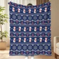 Blue Christmas snowman printed flannel blanket cozy winter warm home decor throw blanket item - Blue Christmas Snowman Style (Style 8)