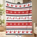 Christmas Nordic style reindeer pattern flannel blanket soft warm winter throw rug home decor - Red White Black Nordic Reindeer Style (Style 9)