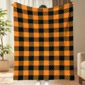Cozy orange black plaid flannel blanket, thick soft warm throw for autumn winter home decor. - Black Orange Grid Geometric Style (Style 10)