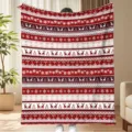 Festive red and white Christmas fleece blanket with traditional Nordic snowflake patterns. - Red White Christmas Stripe Deer Style (Style 11)