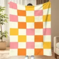 Cozy retro checkered flannel blanket, soft colorful block fleece throw for autumn winter bed sofa. - Multicolor Chessboard Style (Style 12)