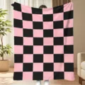 Pink and black checkered flannel blanket, cozy thick fleece throw for autumn and winter room decor. - Black Pink Chessboard Style (Style 14)