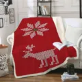 Couverture polaire de Noël rouge douillette avec motifs de flocons et rennes blancs. - Style de Motif de Noël (7) / 80cm*120cm