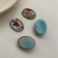 Oval resin DIY accessories variant with dried flowers and gold foil for crafts and jewelry. - Blue / 1.0