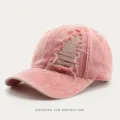 Women Men Vintage Distressed Washed Baseball Cap Outdoor Sun Protection Pink Hat - Adjustable / Pink