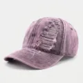 Vintage Washed Distressed Denim Baseball Cap Purple Casual Outdoor Sun Protection Hat - Adjustable / Purple
