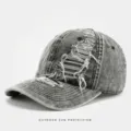 Vintage distressed washed denim baseball cap for men and women outdoor sun protection. - Adjustable / Black