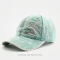 Vintage distressed washed denim baseball cap for women and men, outdoor sun protection dad hat. - Adjustable / Lake Blue