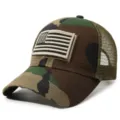 Camouflage tactical mesh baseball cap with embroidered flag patch, breathable outdoor hat. - Adjustable / Coffee