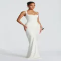 Elegant white corset maxi dress featuring a chic scoop neckline and stylish draped waist detail. - XS / Dresses / White