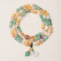 Bracciale di perle di giada naturali multistrato, gioielli fatti a mano in stile cinese vintage. - Bracciale a tre giri multicolore con nodi di bambù e piccolo fiore