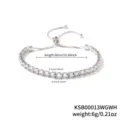 Bracelet Tennis Zircone Réglable Argenté Étincelant Cristal Bracelet Bolo Femme Bijoux - Or Blanc Réglable